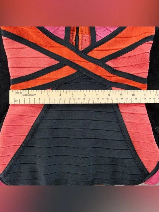 paparazzi Pink, Orange & Black Bandage Midi Dress Size S - Picture 13 of 14
